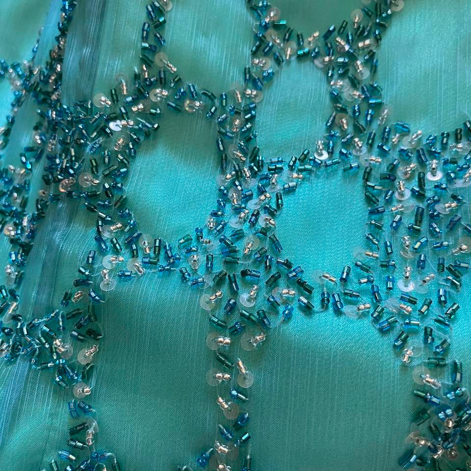 Sapphire beaded a-line dress with shawl UK 12