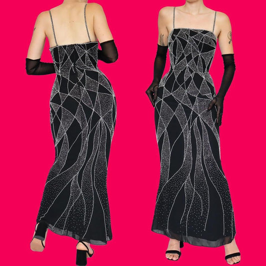 YVE London black beaded evening dress UK 10-12