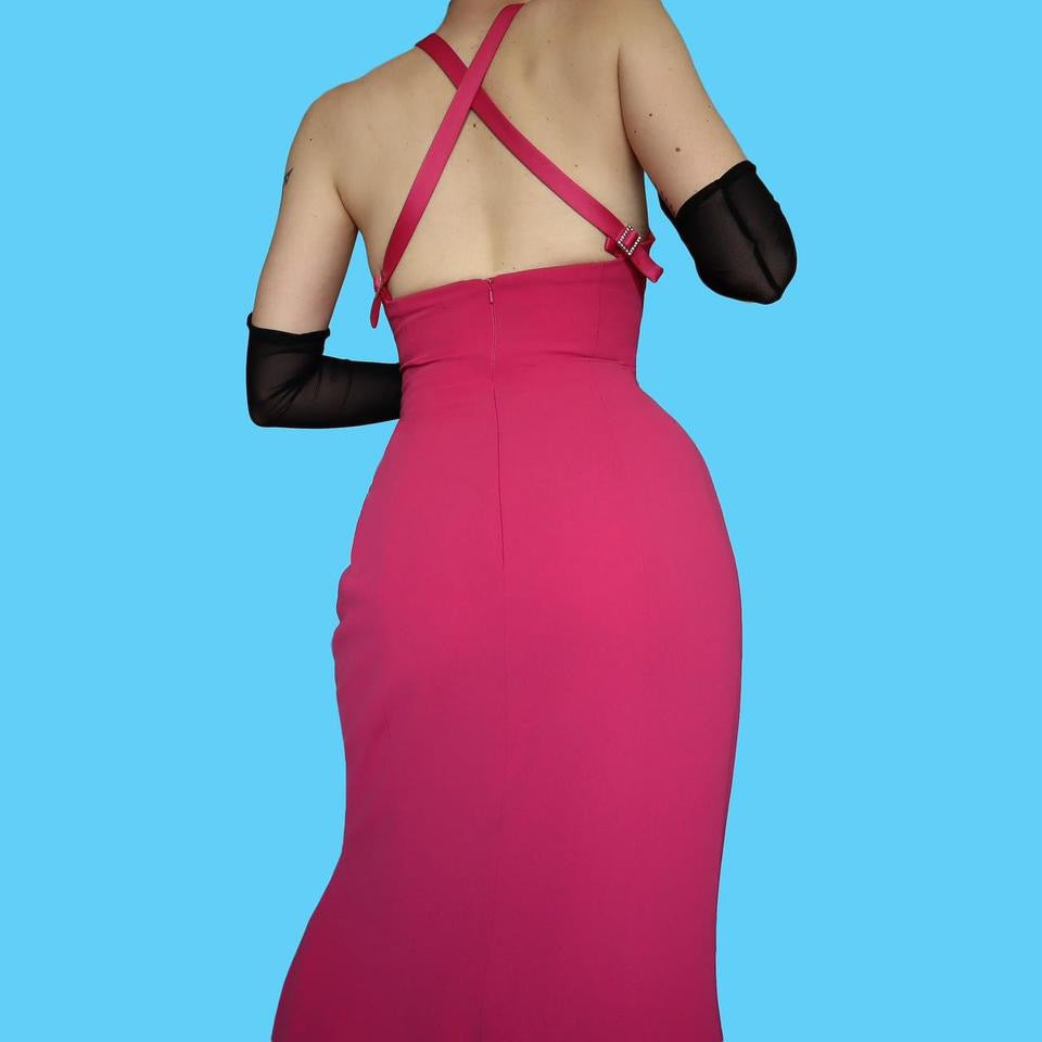 Pink Frank Usher panelled evening dress UK 12