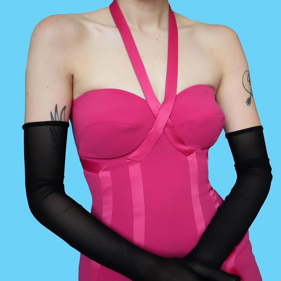 Pink Frank Usher panelled evening dress UK 12