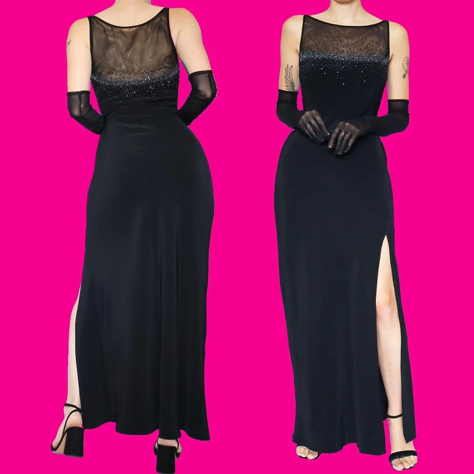 Black beaded evening dress UK 10 & UK 16