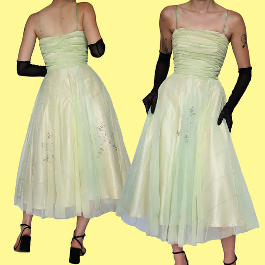 Yellow & green fit and flare midi dress UK 10