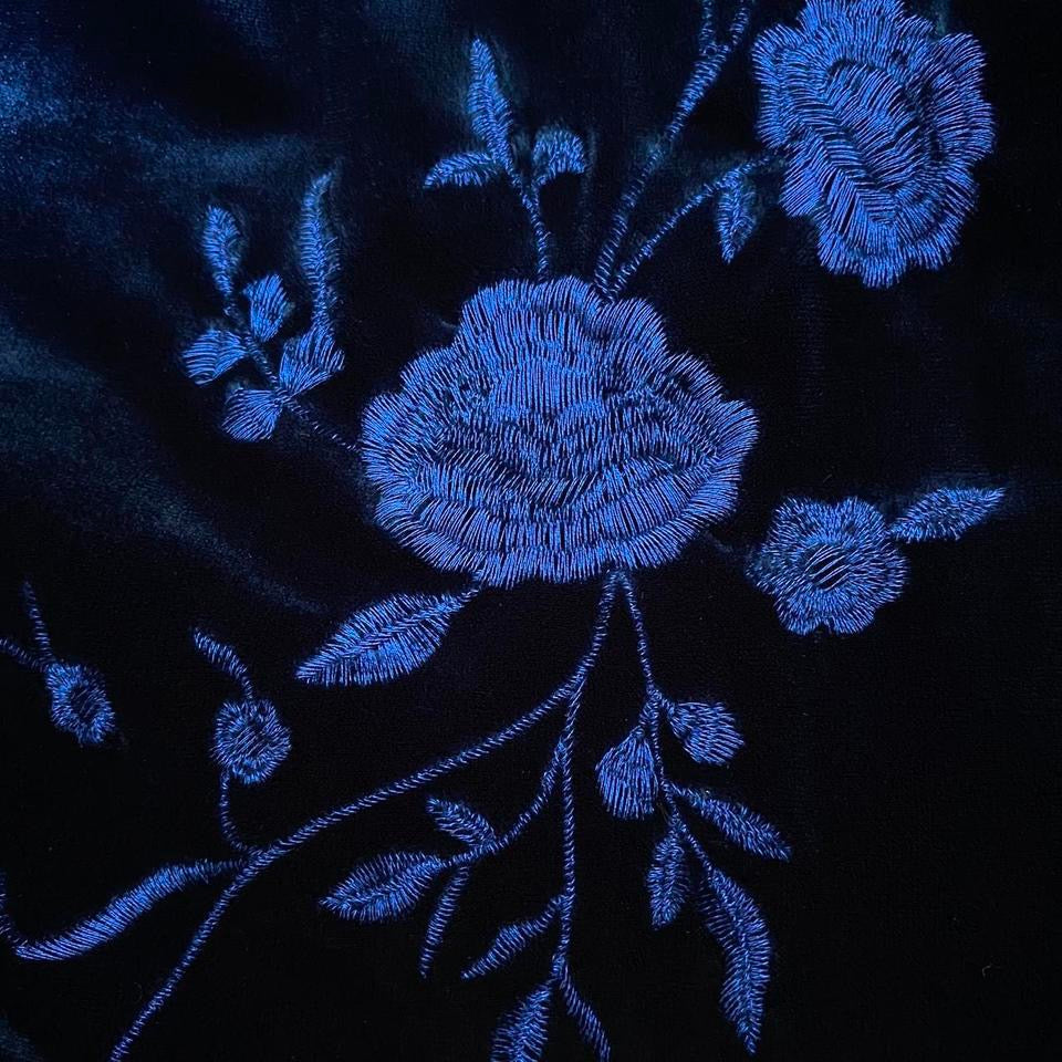 Blue velvet stretch evening dress UK 14