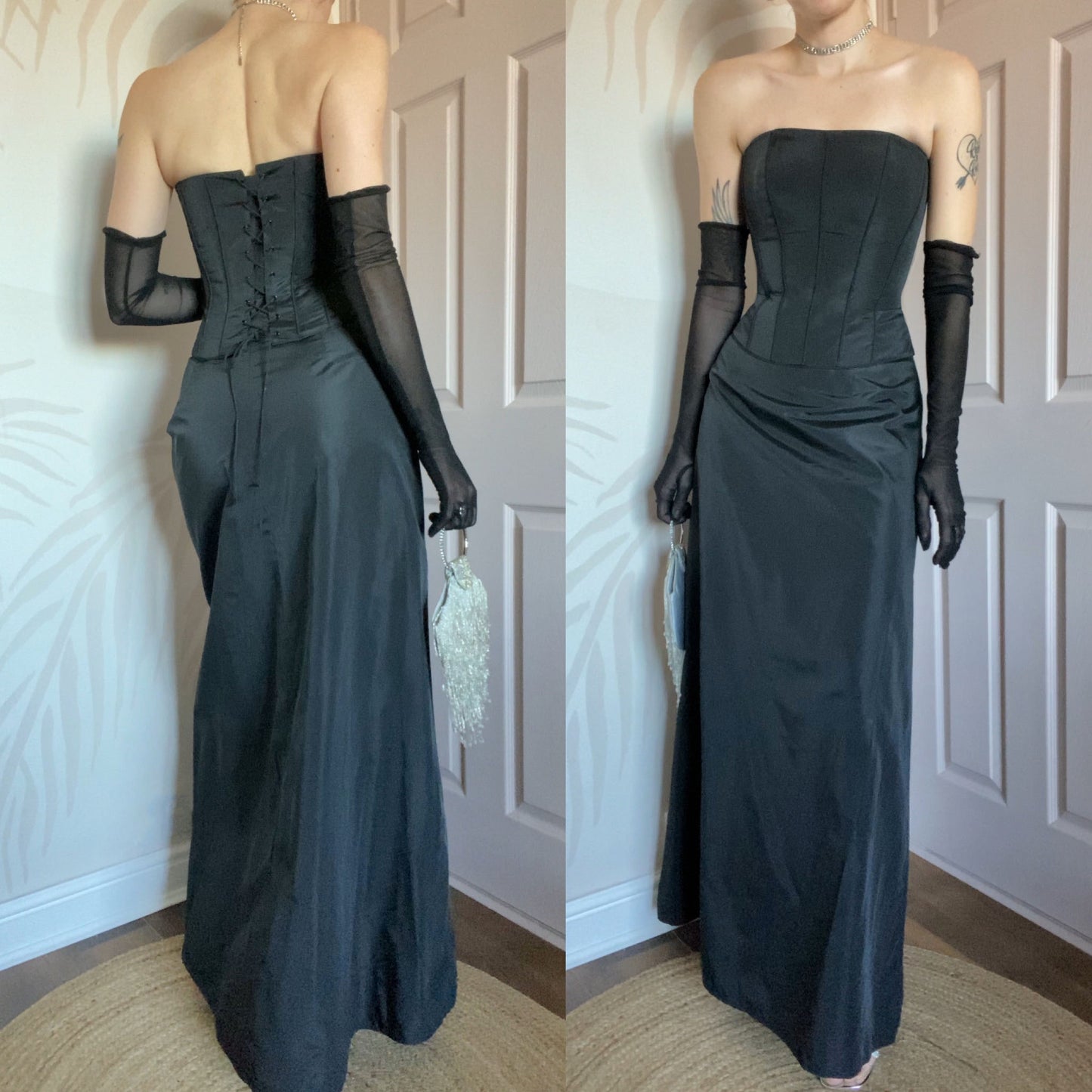 John Charles black 2 piece corset & skirt set UK 12