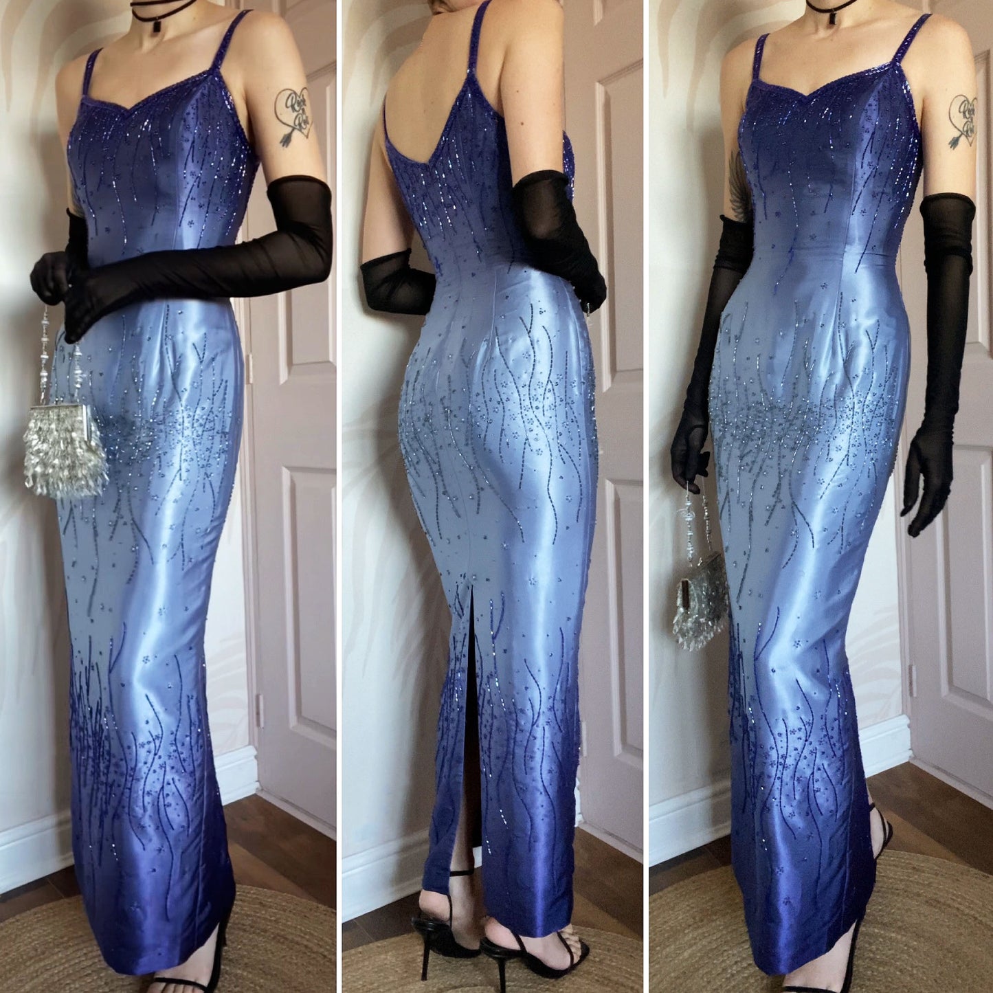 Yve London blue ombré beaded fitted prom dress UK 10