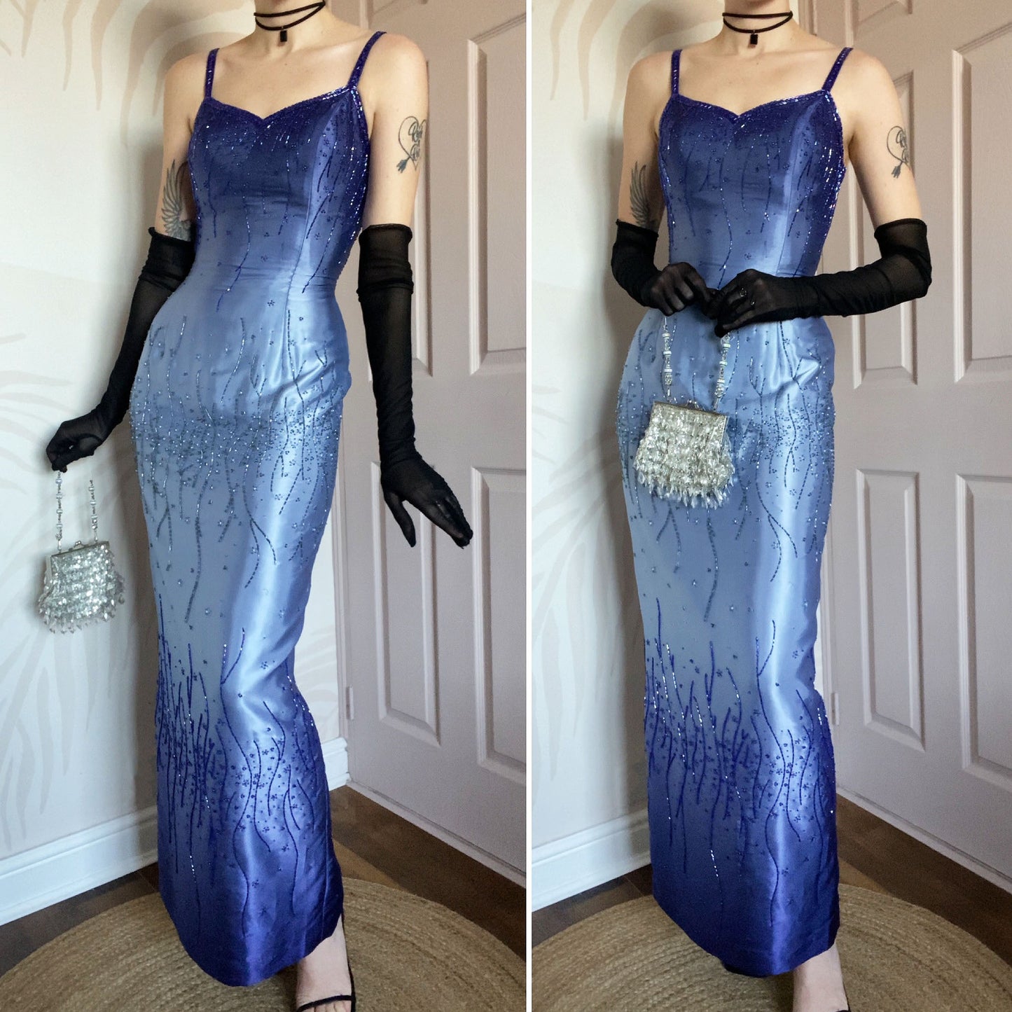 Yve London blue ombré beaded fitted prom dress UK 10