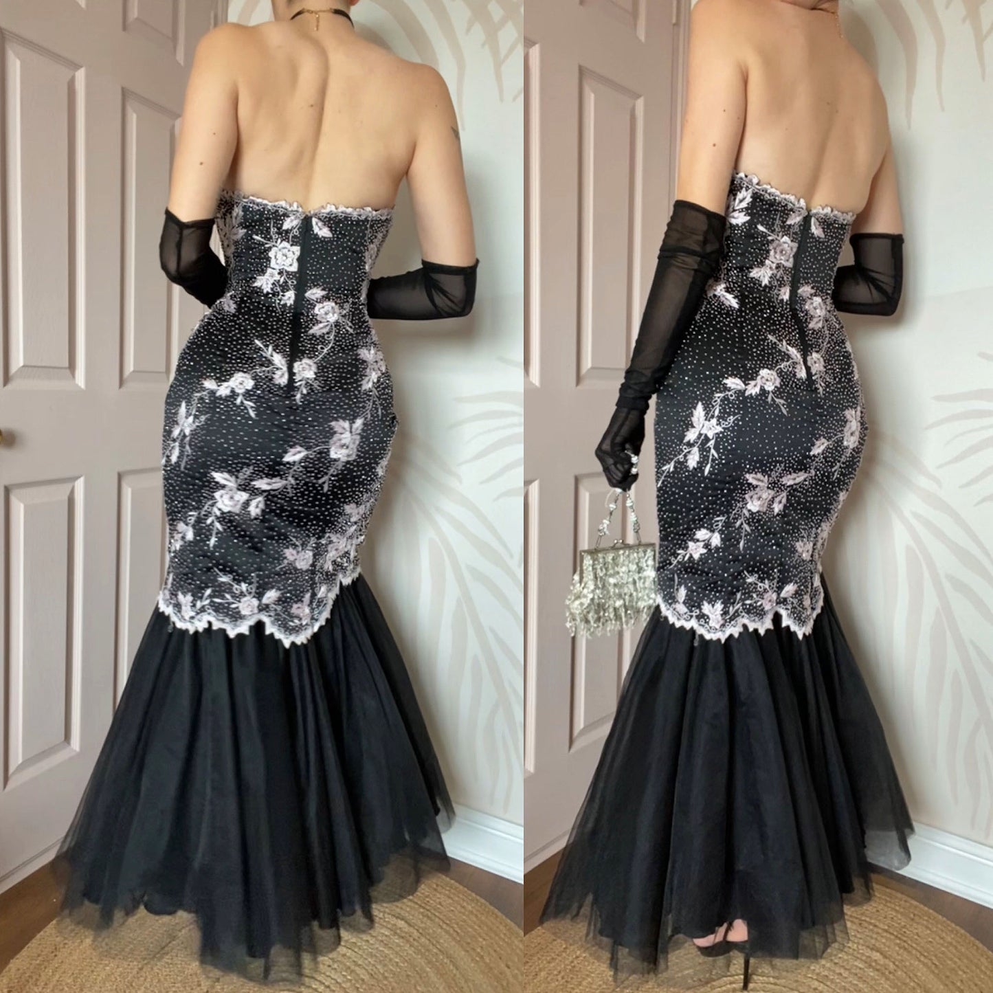 YVE London strapless beaded fishtail dress UK 12