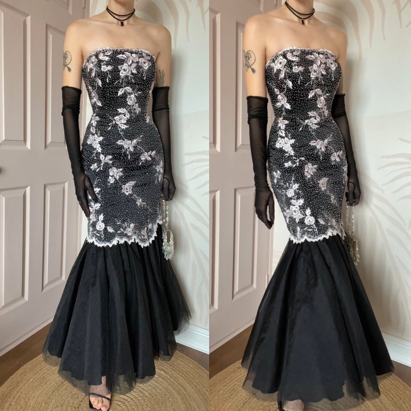 YVE London strapless beaded fishtail dress UK 12