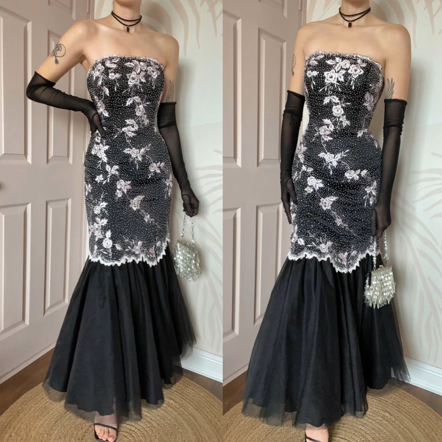 YVE London strapless beaded fishtail dress UK 12