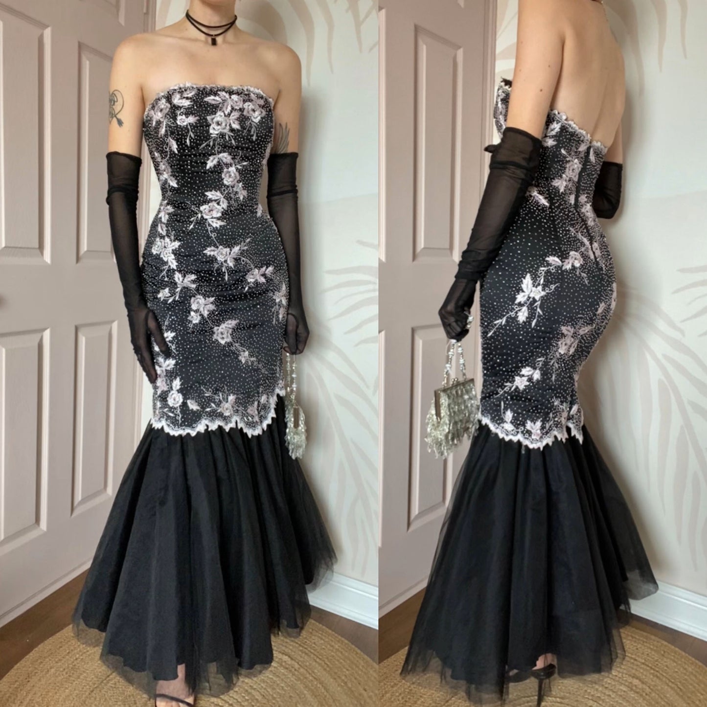 YVE London strapless beaded fishtail dress UK 12