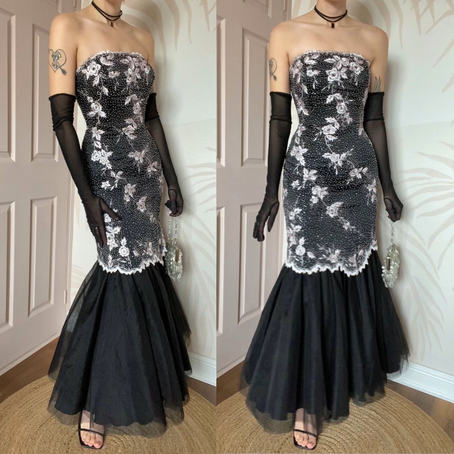 YVE London strapless beaded fishtail dress UK 12