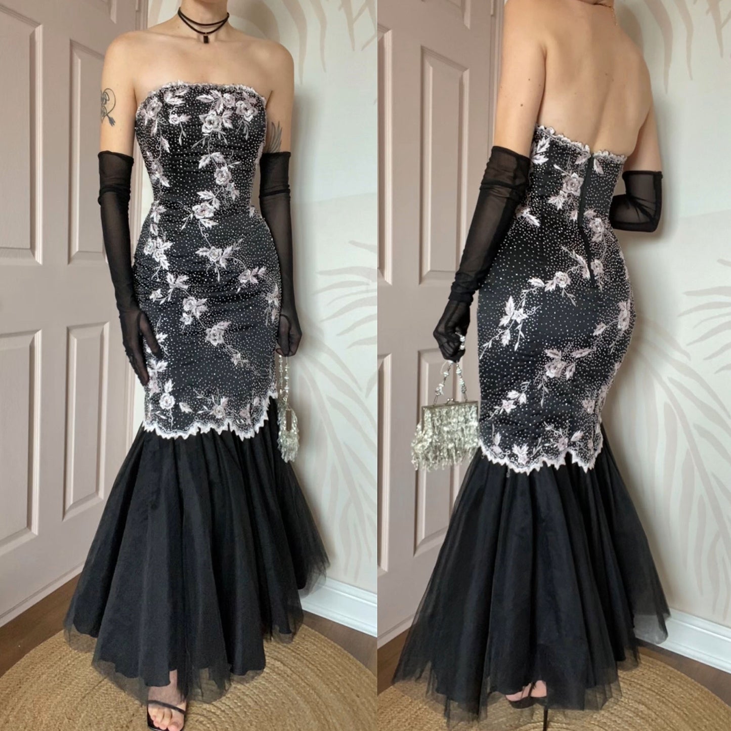 YVE London strapless beaded fishtail dress UK 12