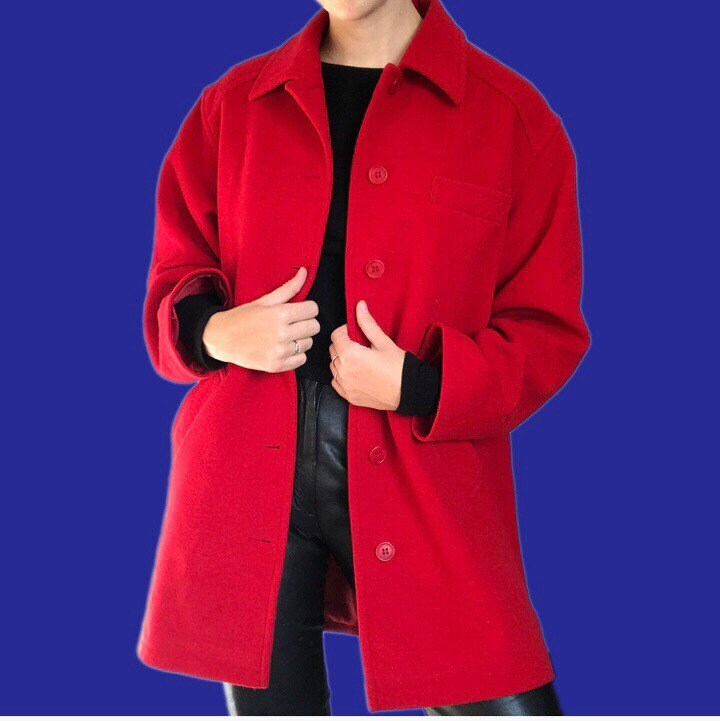 Vintage bright red wool blend oversized coat UK S - Free UK shipping