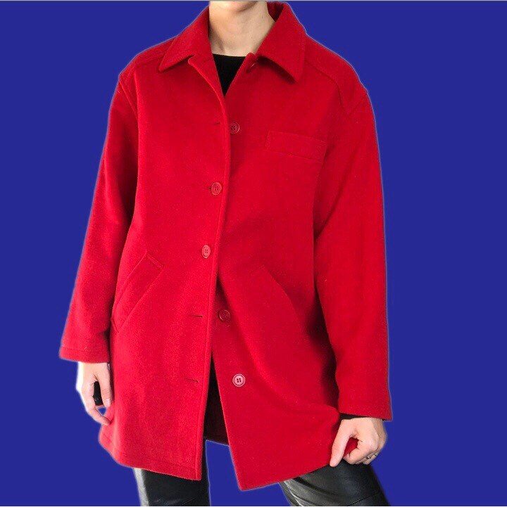 Vintage bright red wool blend oversized coat UK S - Free UK shipping