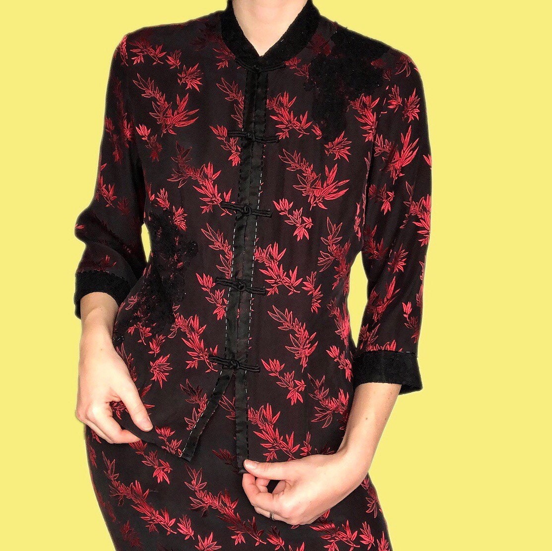 Stunning floral silk blend 2 piece top/skirt suit set UK 12