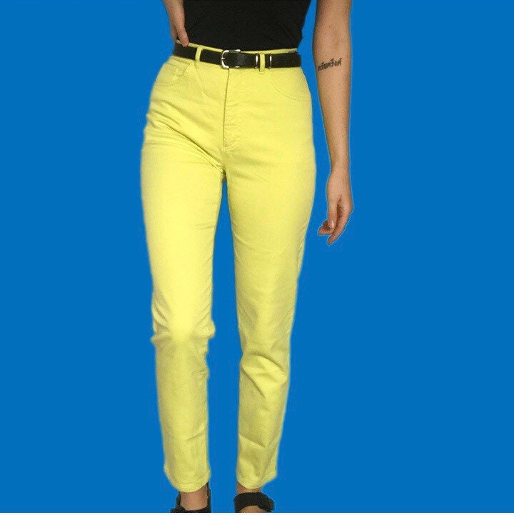 Beautiful vintage Betty Barclay bright lime/yellow denim jeans UK 10