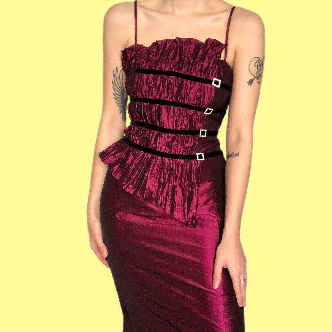 Stunning vintage John Charles maroon satin 2 piece skirt/top UK 14