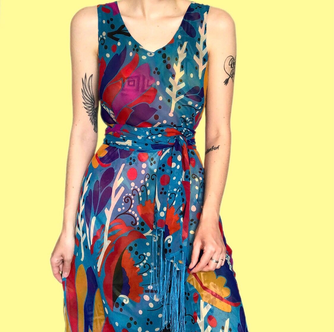 Stunning vintage REVERSIBLE funky print midi dress with matching scarf UK M