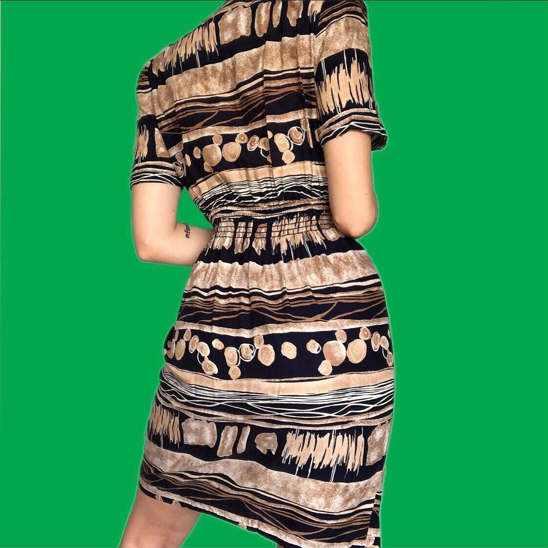 Cute vintage funky print short sleeve summer dress UK M