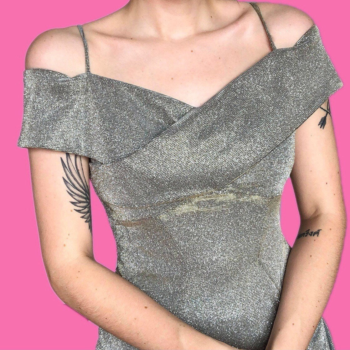 Stunning vintage glittery silver prom evening dress UK 14