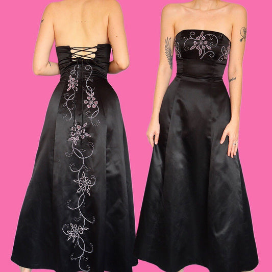 Beautiful black a-line strapless evening prom dress UK 8 EU 36