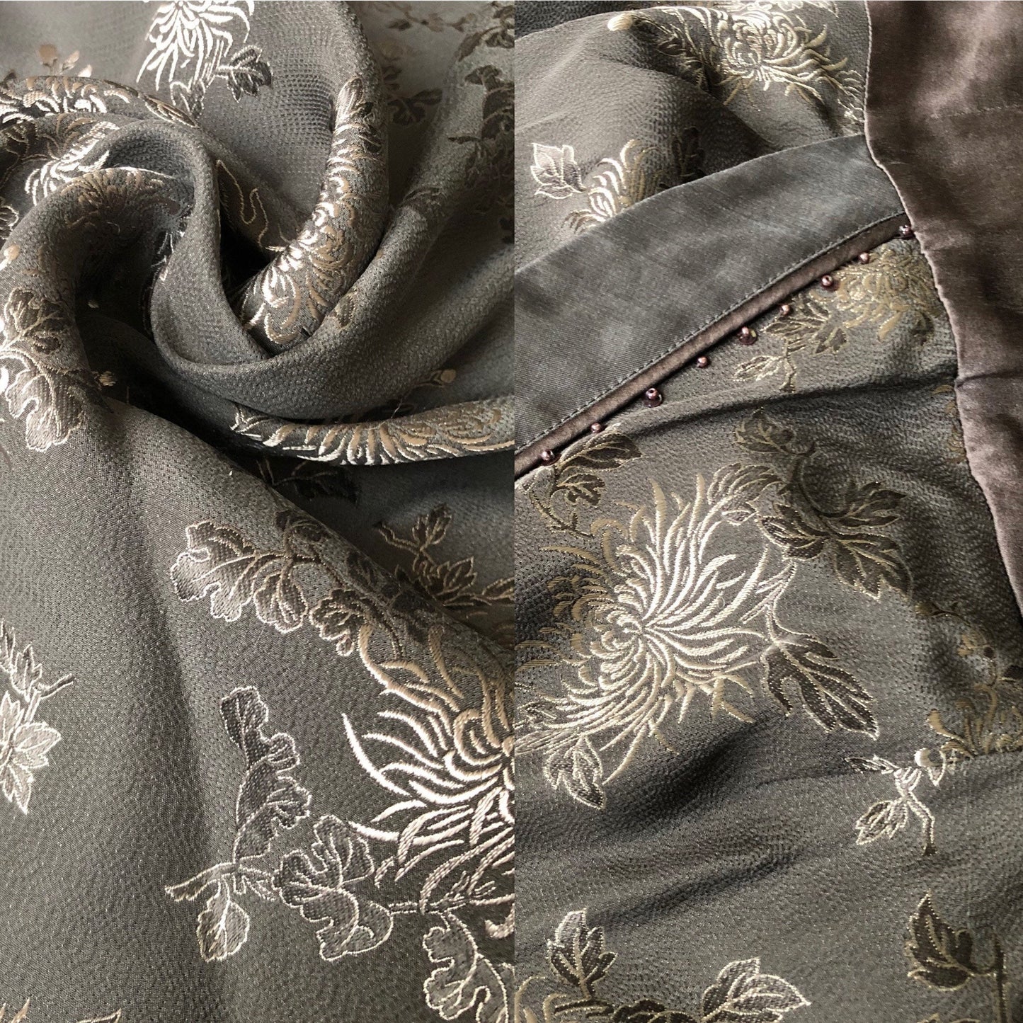 Beautiful vintage silk blend grey floral 2 piece top/skirt set UK 10