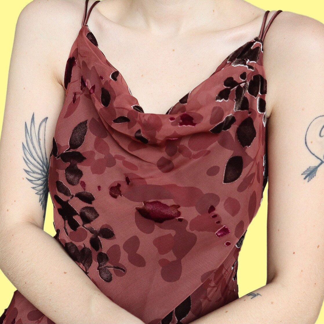 Stunning silk blend brown leafy print slip evening dress UK 14