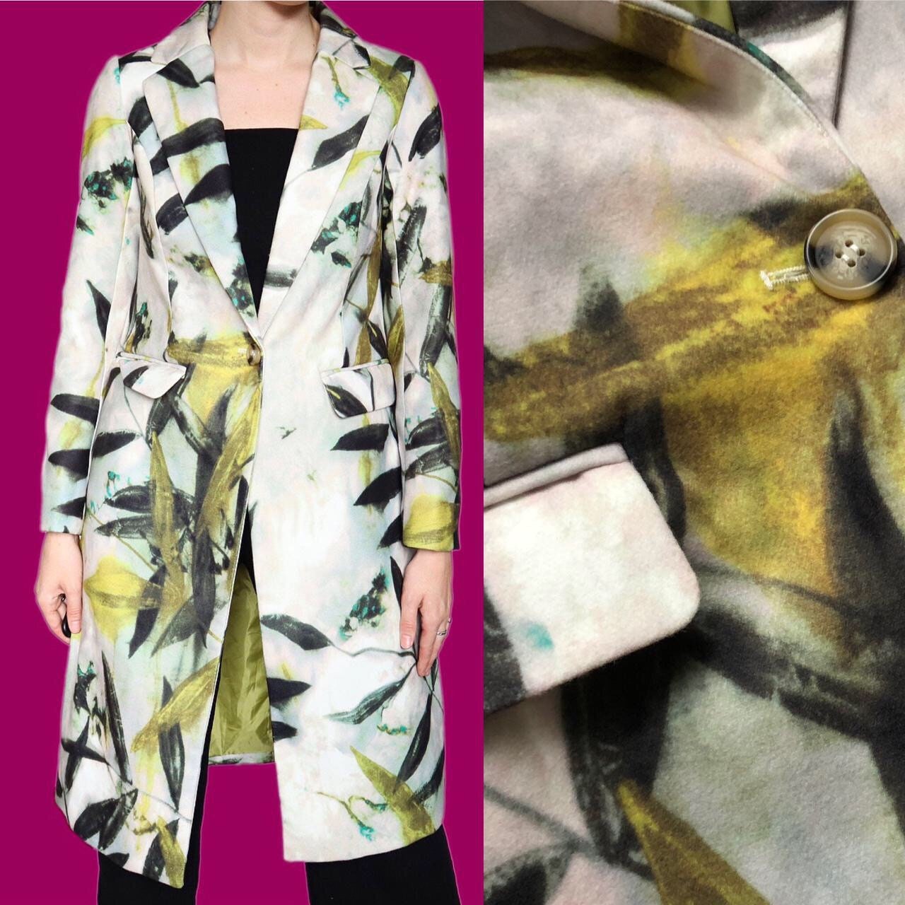 Beautiful leafy green long line coat UK 10