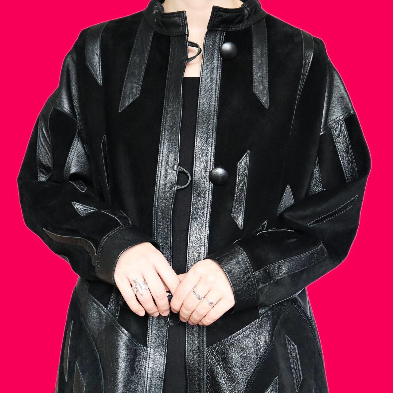 Super cool vintage 100% real leather/suede black jacket UK L