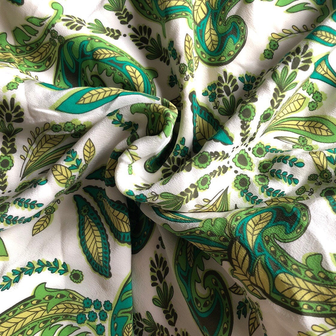 Stunning 100% silk green & white print slip midi dress UK 12 EU 40