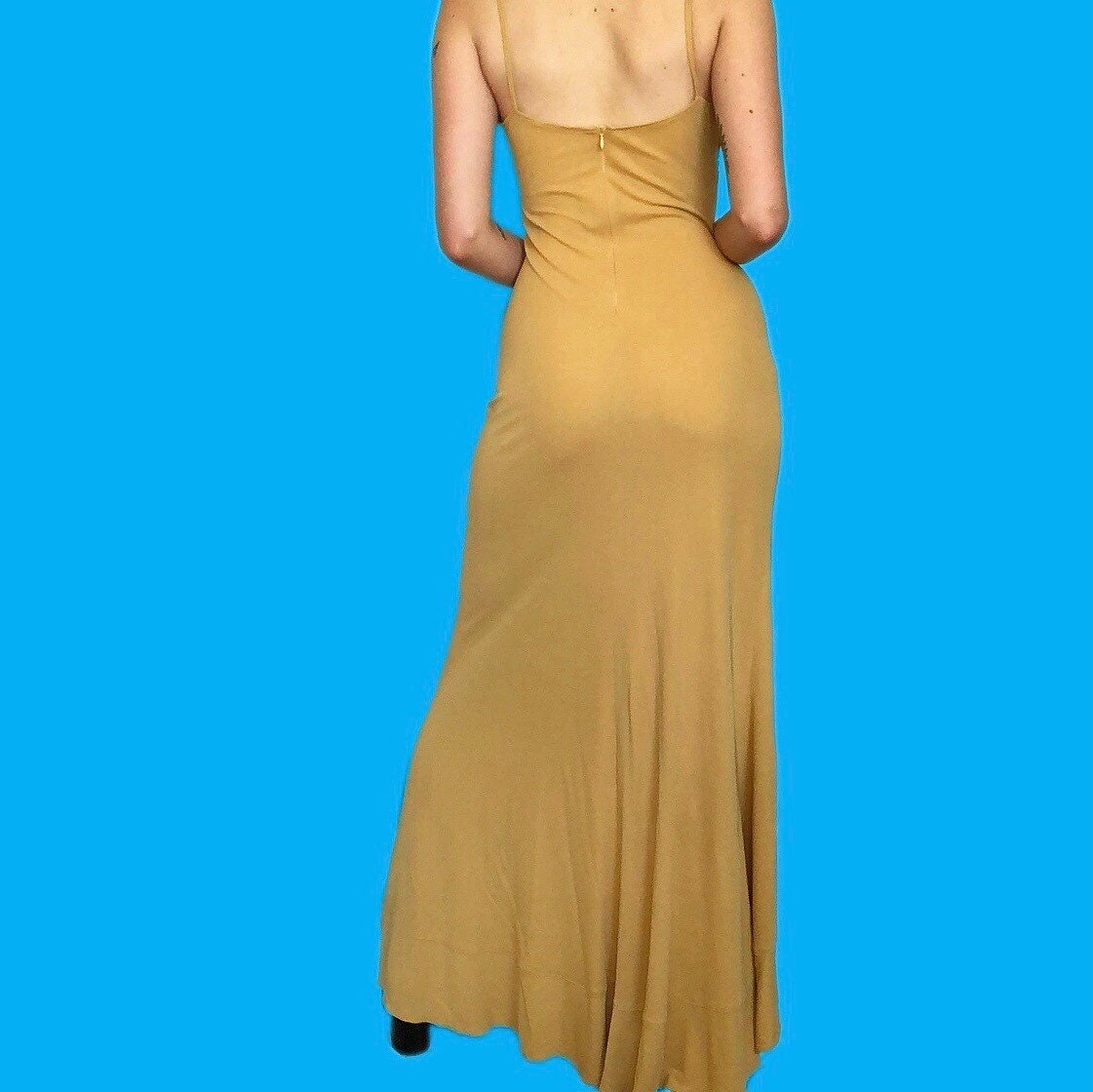 Beautiful mustard maxi evening dress UK S
