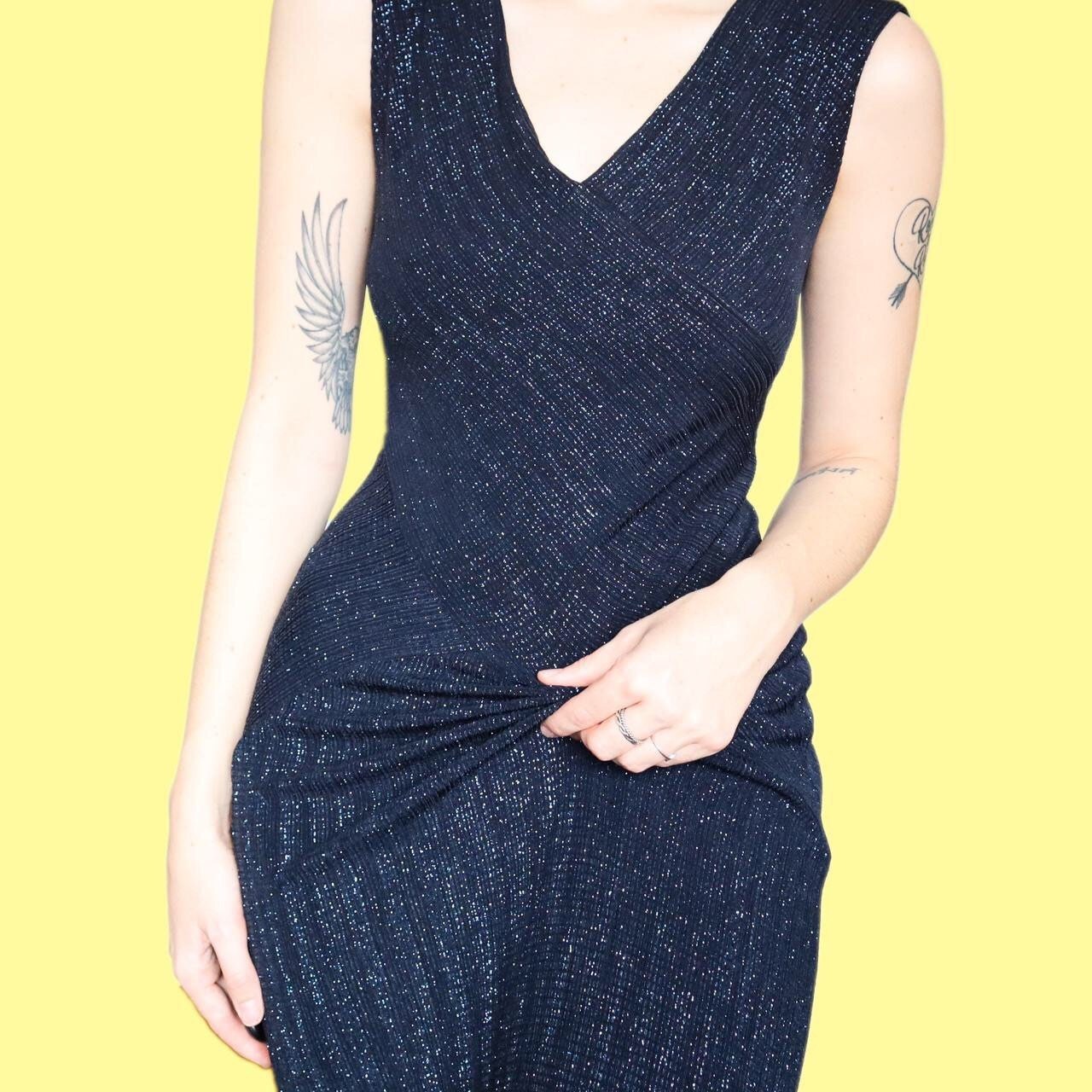 Beautiful vintage navy stretch glitter evening party dress UK 12