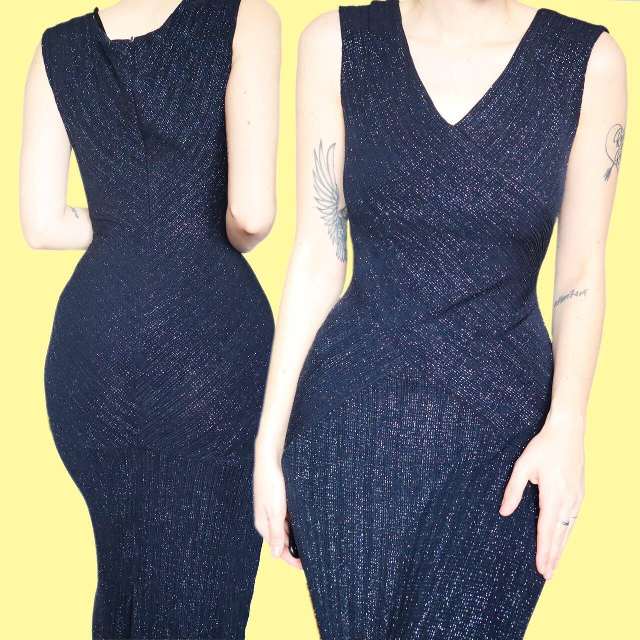 Beautiful vintage navy stretch glitter evening party dress UK 12