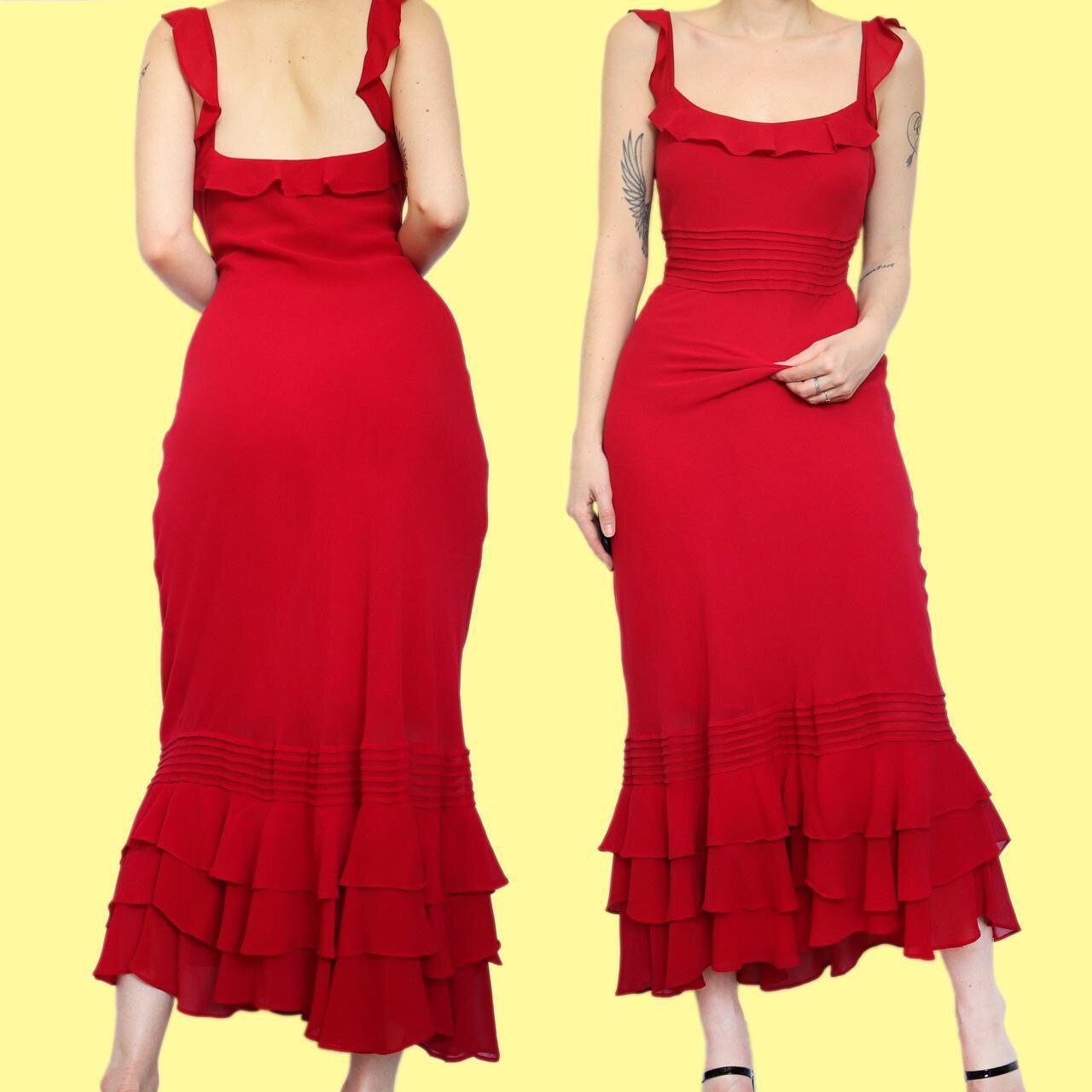 Beautiful Laura Ashley 100% silk red slip evening dress UK 14