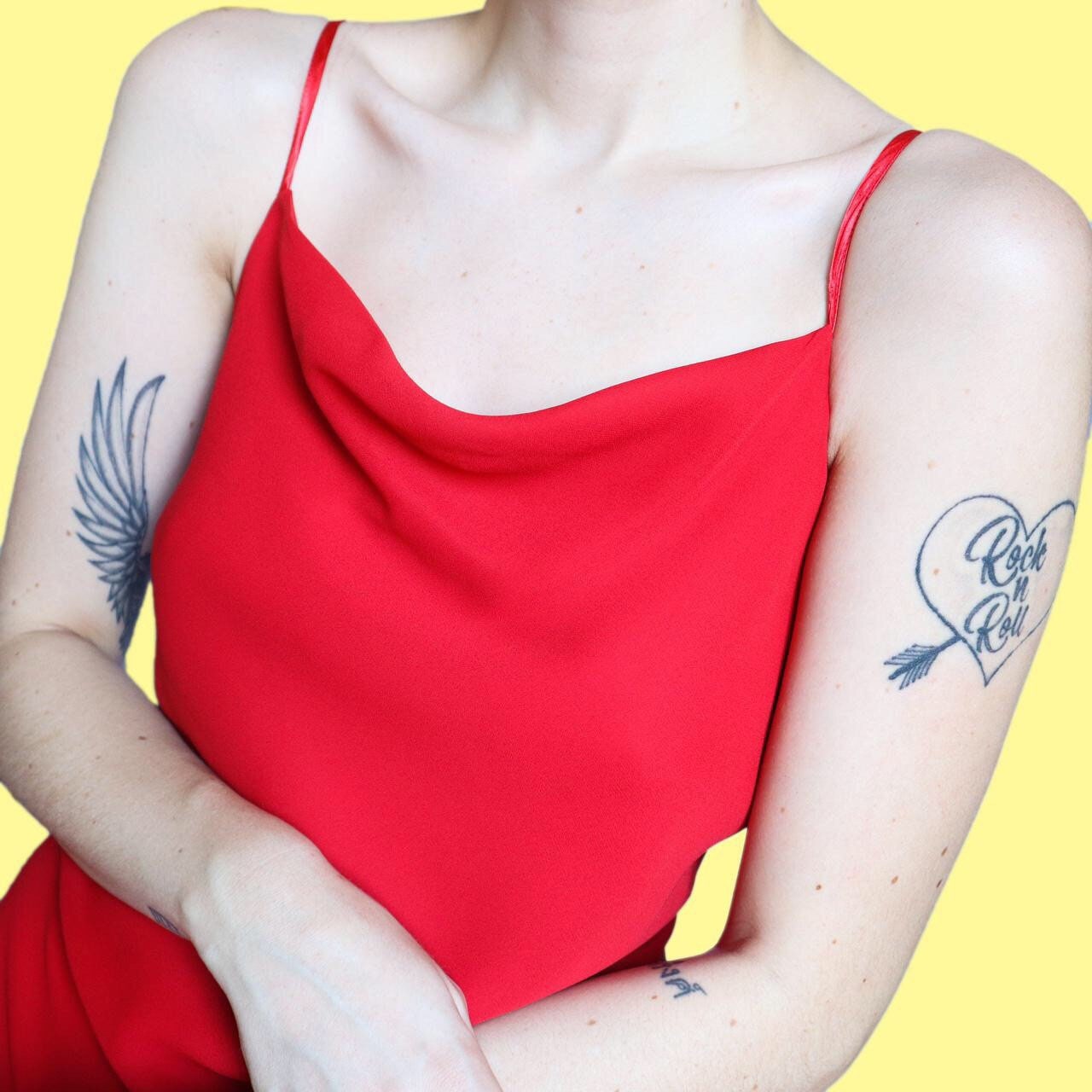 Beautiful bright red chiffon slip evening dress with shawl UK 14