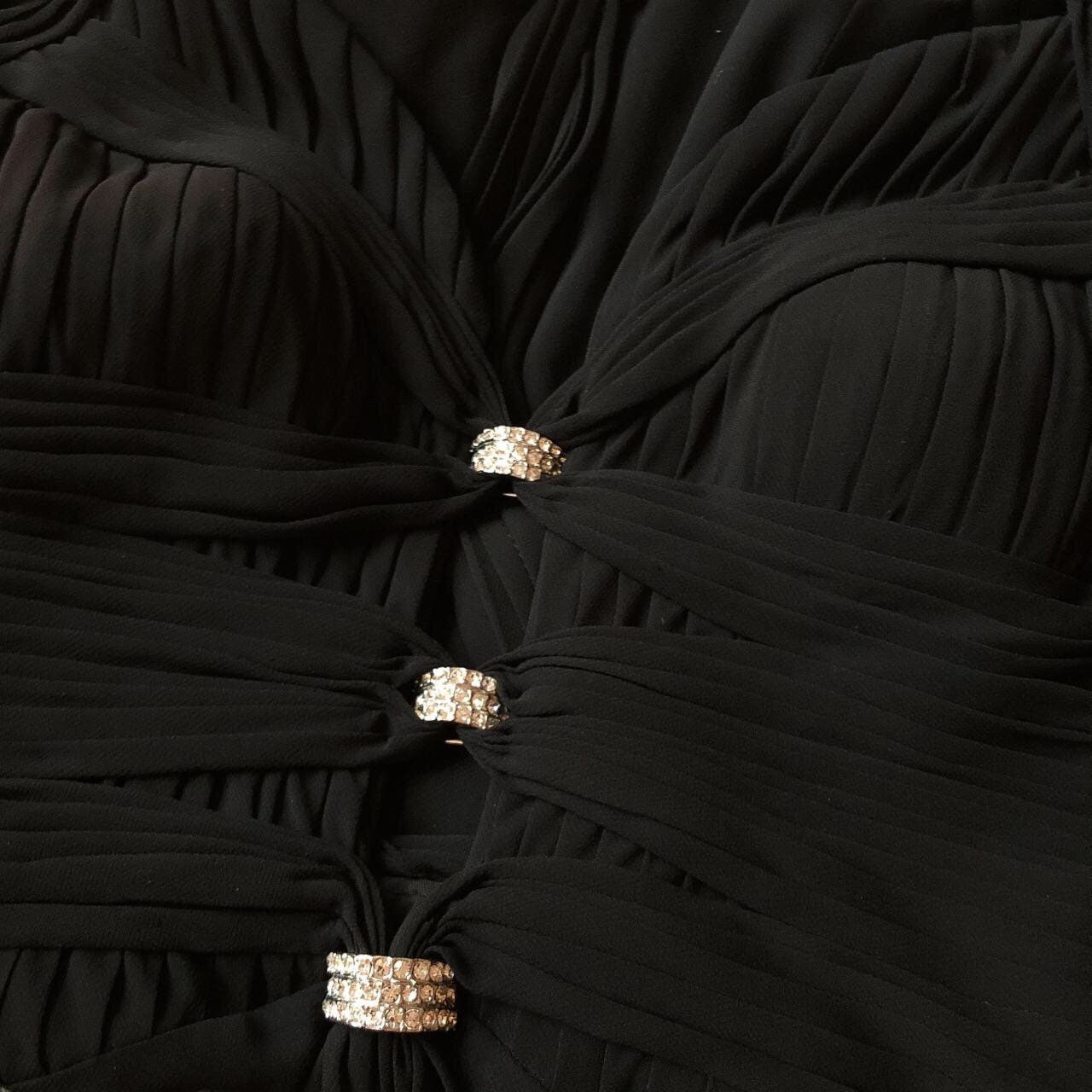 Super chic vintage chiffon black diamanté midi party dress UK 10