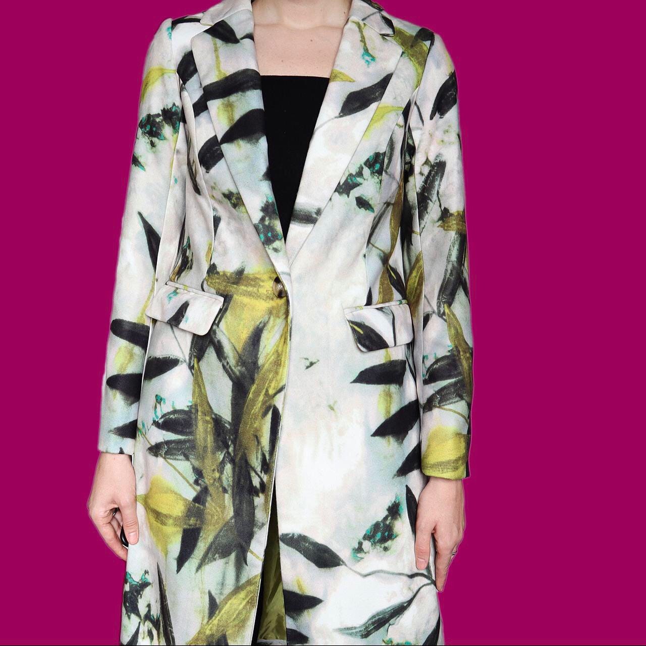 Beautiful leafy green long line coat UK 10