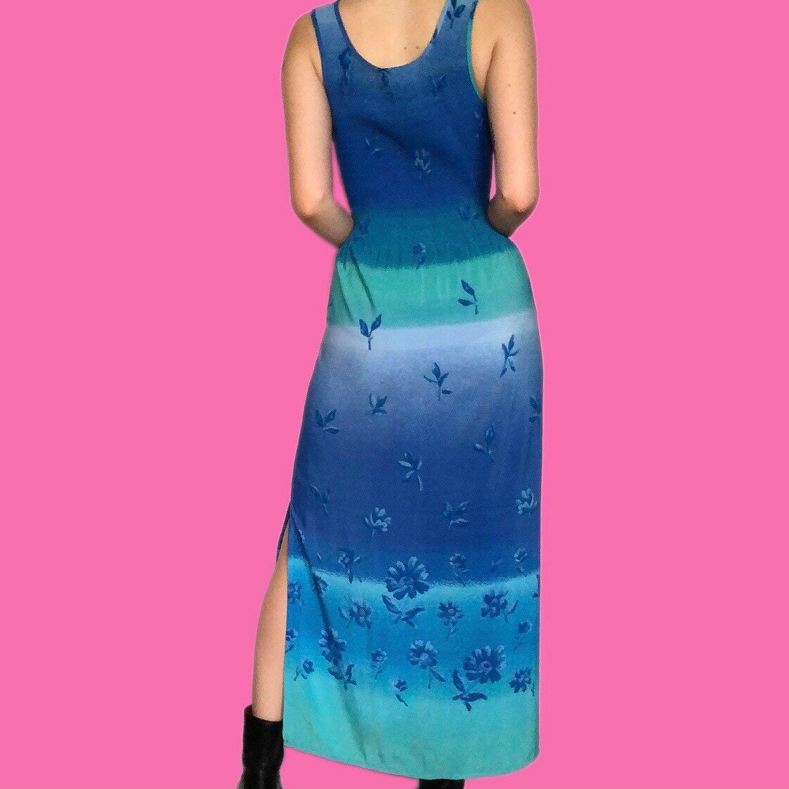 Beautiful vintage blue floral summer maxi dress UK M