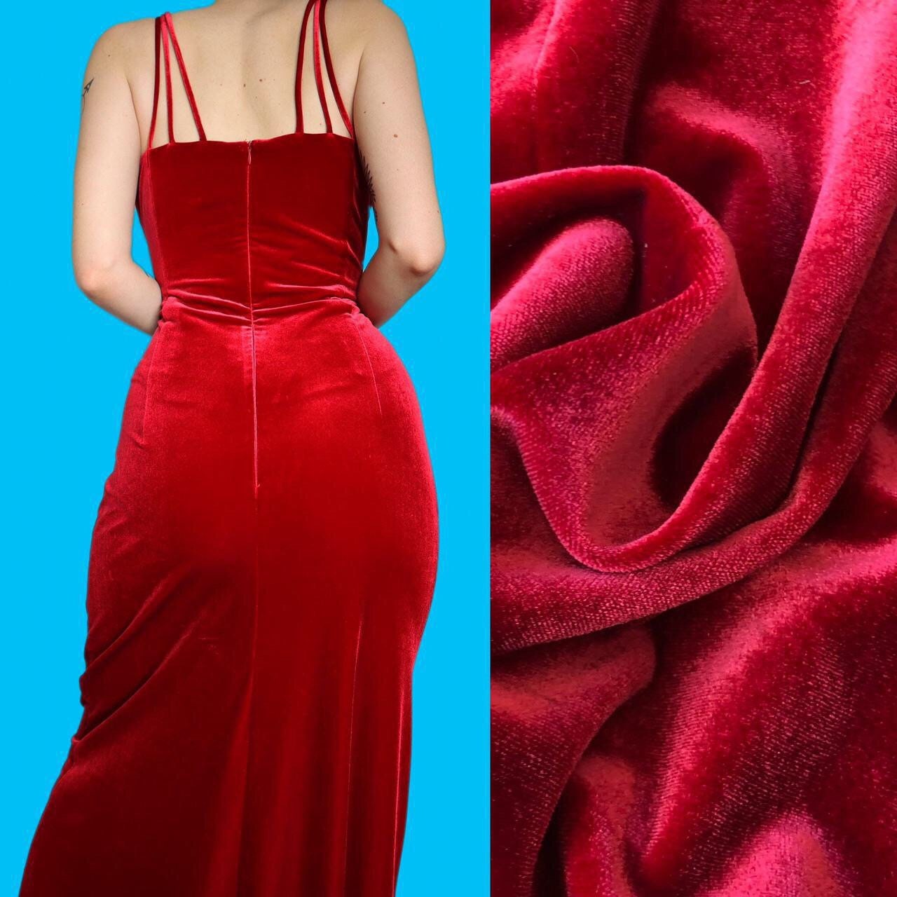 Beautiful vintage red velvet beaded evening prom dress UK 12