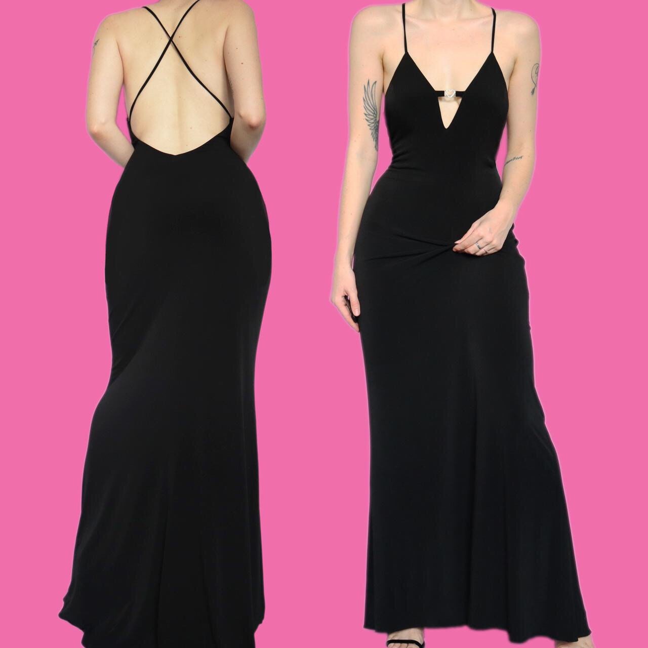 Beautiful vintage John Charles black stretch diamanté evening dress UK 12