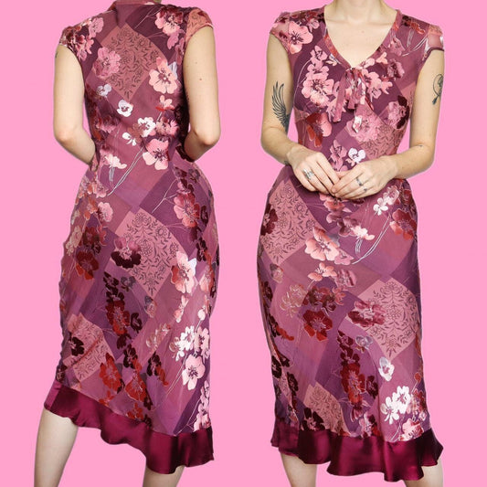 Beautiful 55% silk pink floral midi dress UK 12