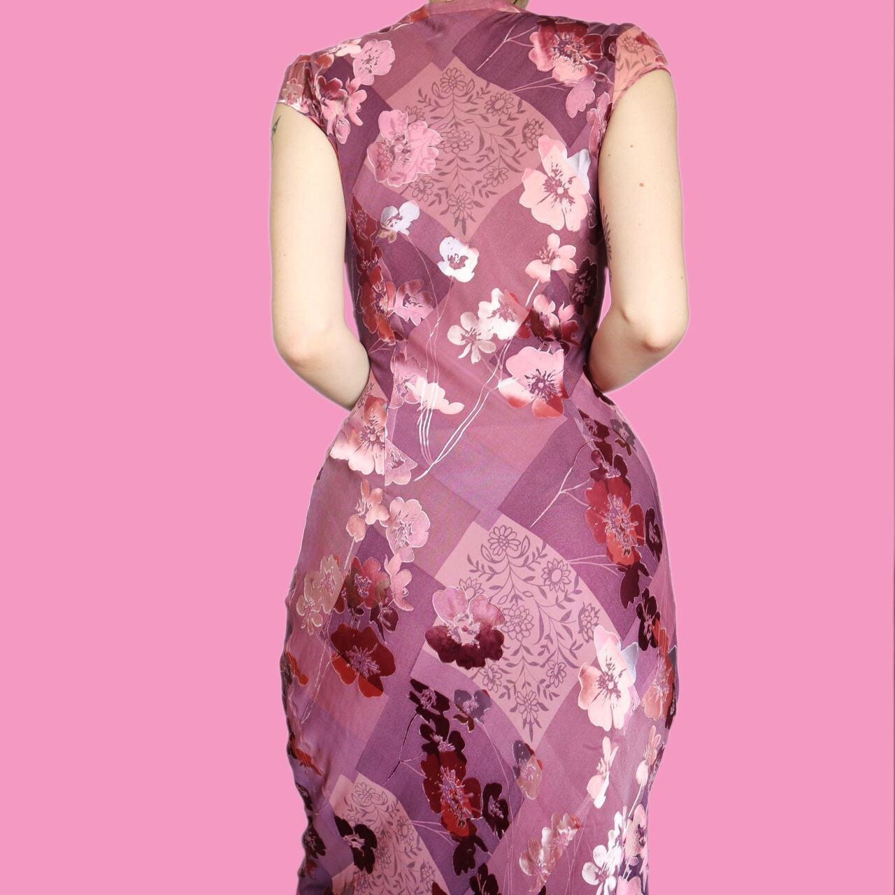 Beautiful 55% silk pink floral midi dress UK 12