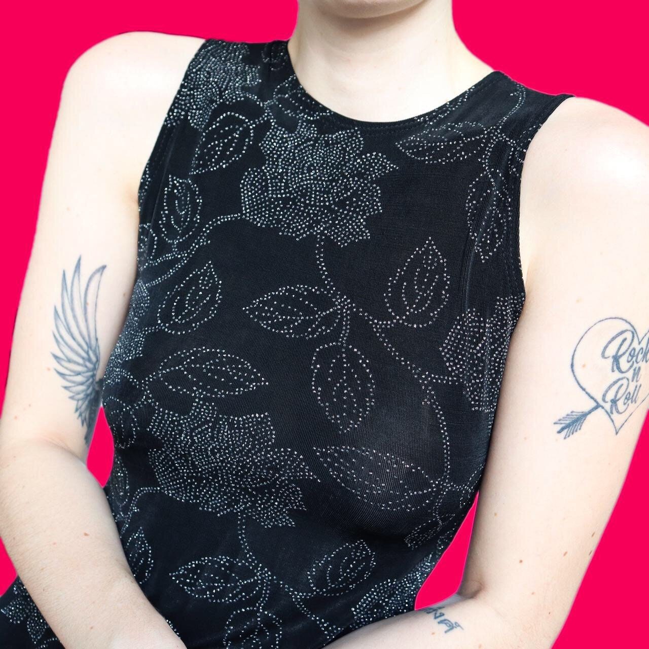 Beautiful 90s vintage black stretch glittery maxi dress UK 12