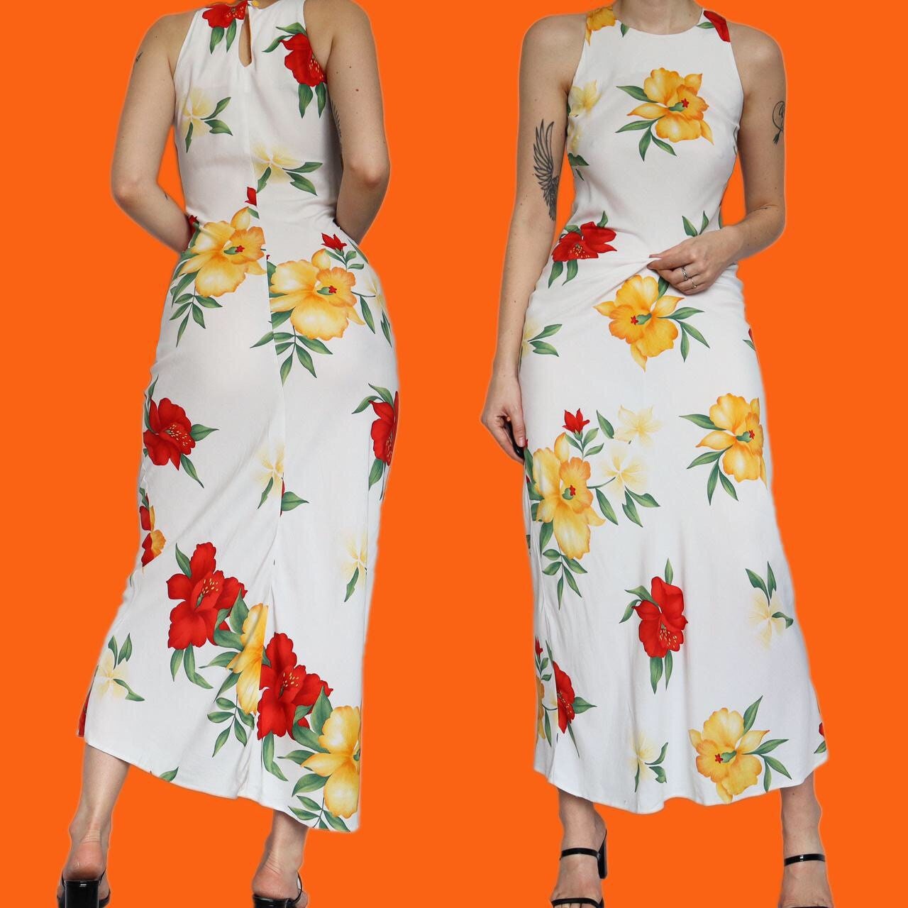 Beautiful 90s vintage white floral maxi dress UK 10