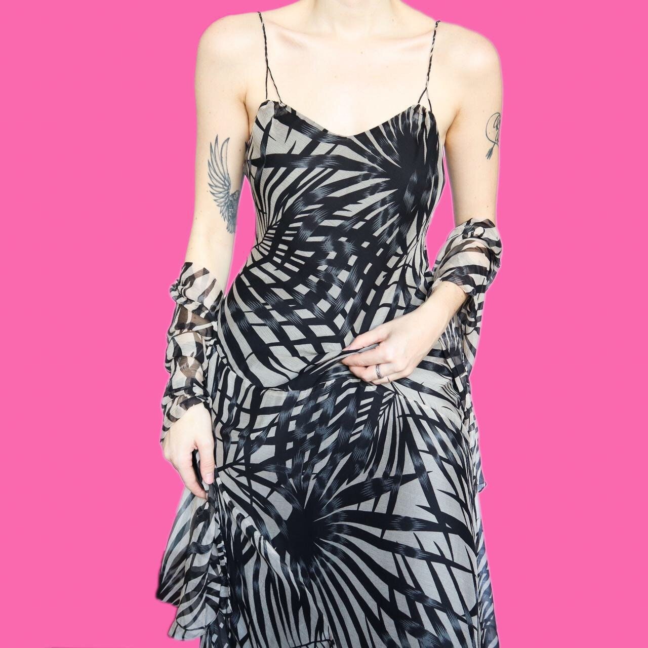 Beautiful leafy print 100% silk dress & shawl UK 10