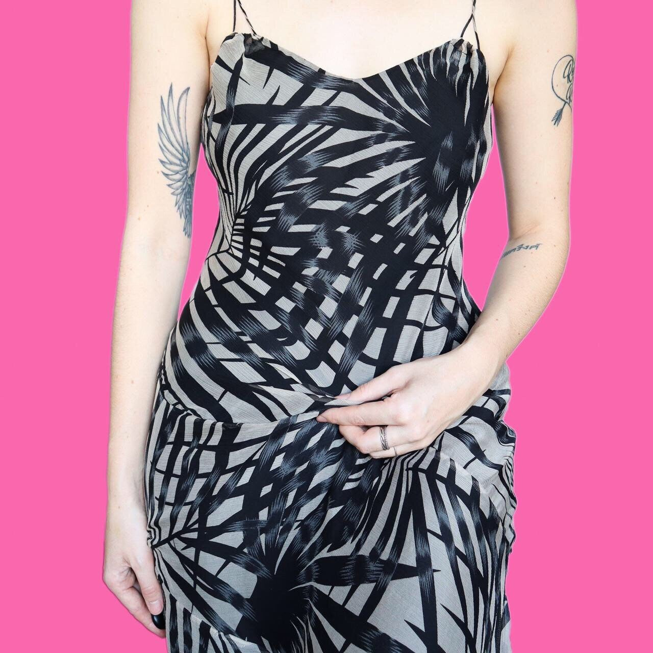 Beautiful leafy print 100% silk dress & shawl UK 10