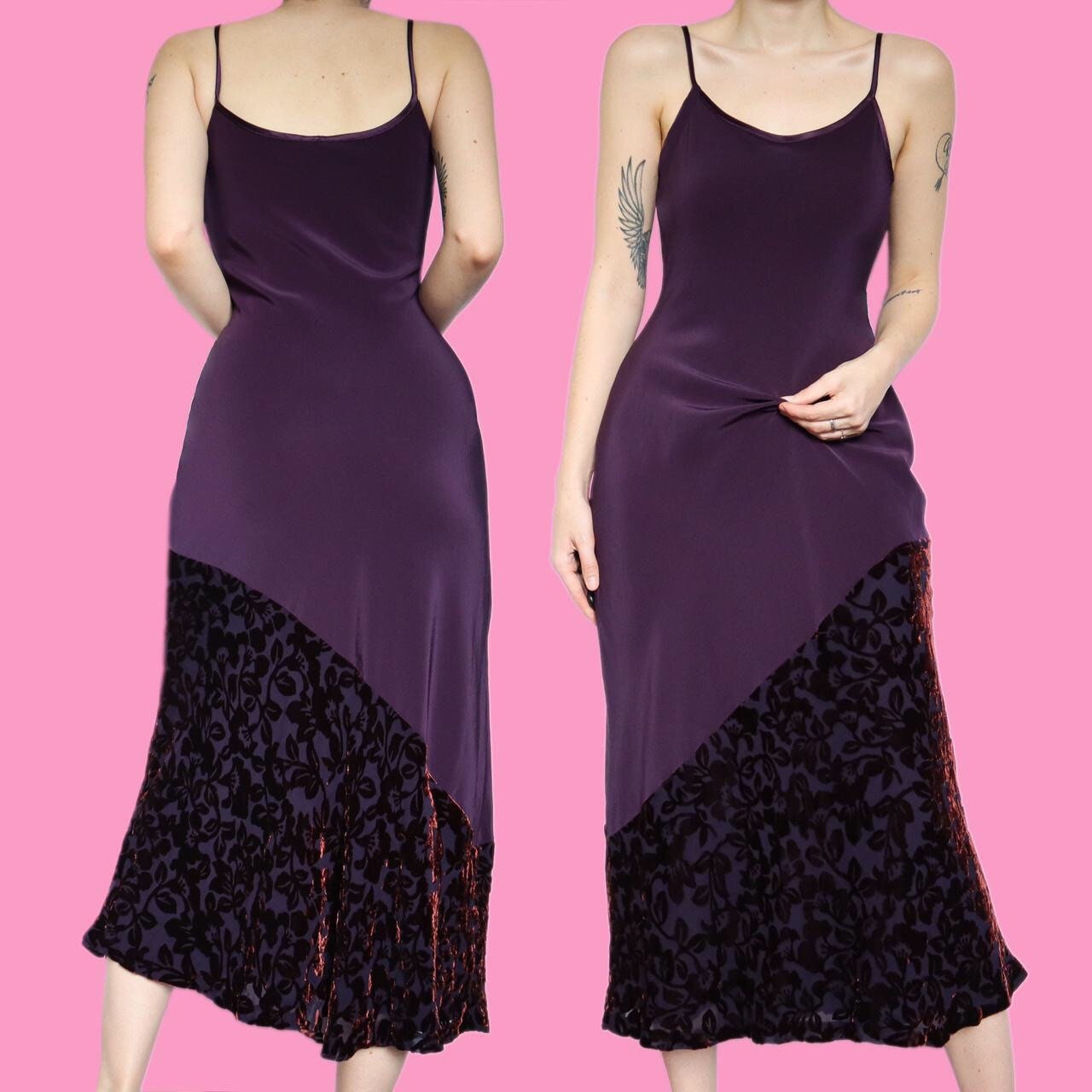 Beautiful Laura Ashley purple vintage midi slip dress UK 10