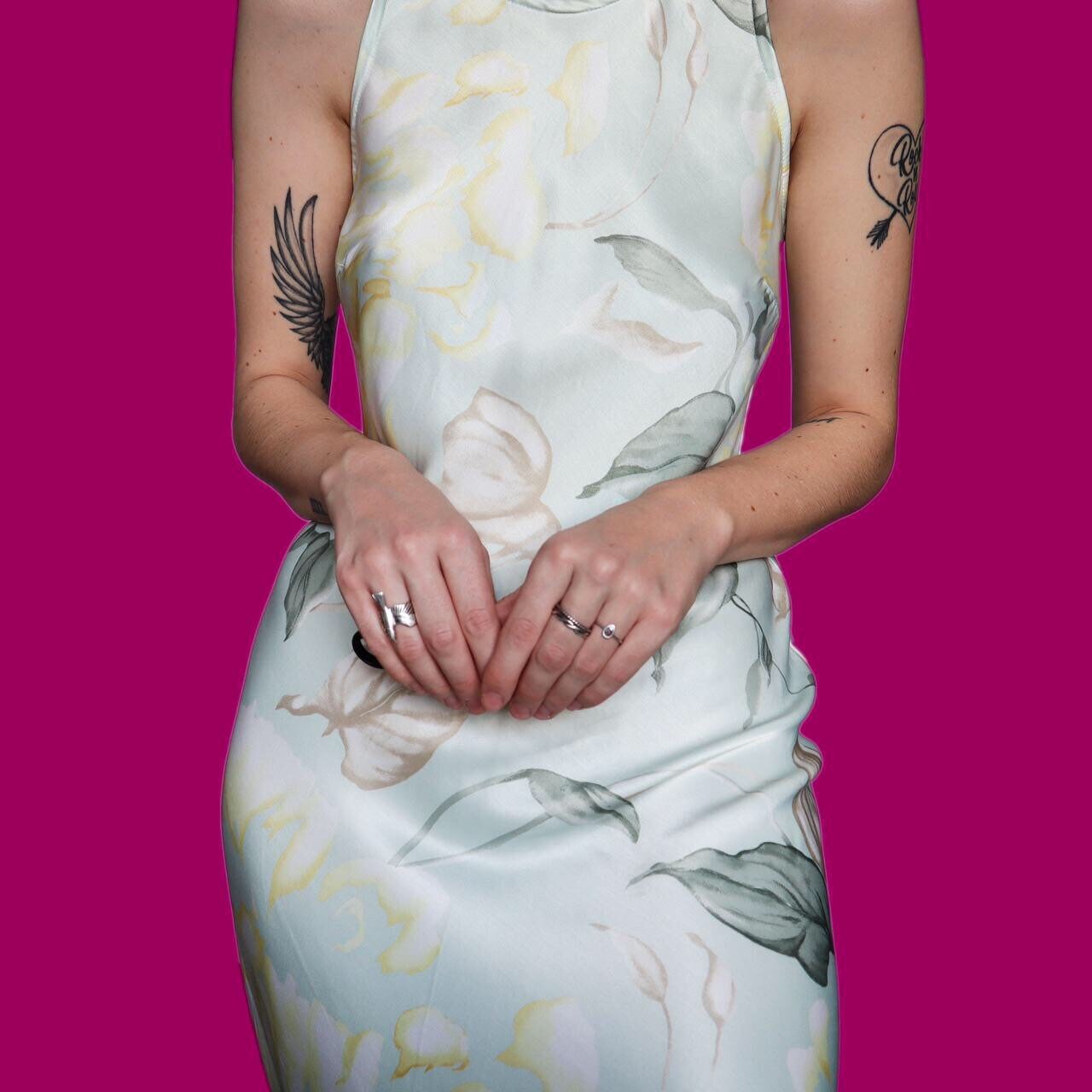 Beautiful vintage silky floral midi evening dress UK 12