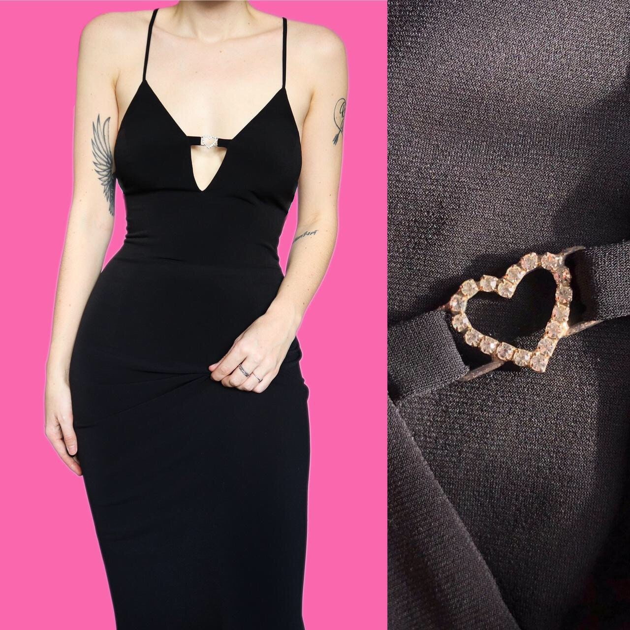 Beautiful vintage John Charles black stretch diamanté evening dress UK 12