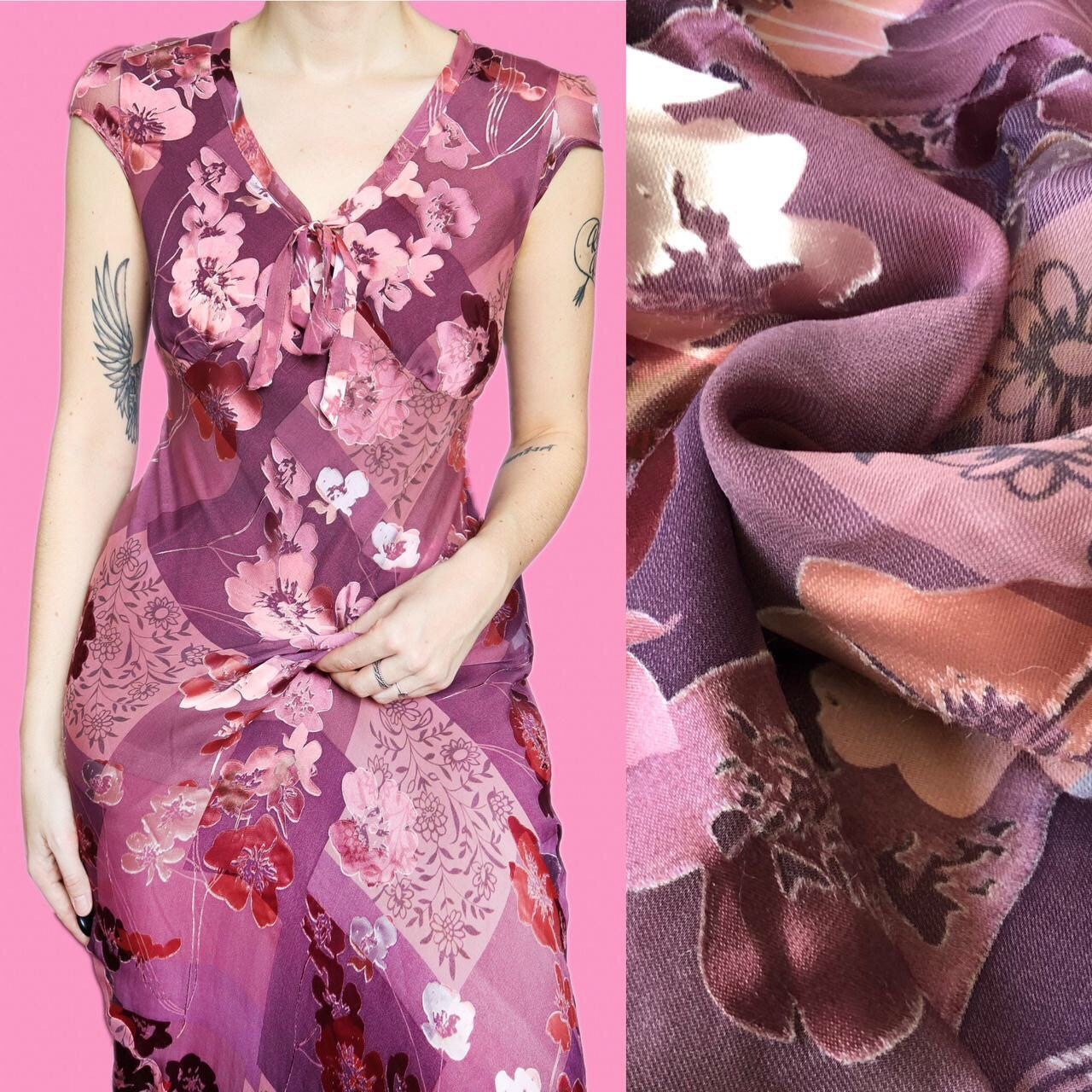 Beautiful 55% silk pink floral midi dress UK 12